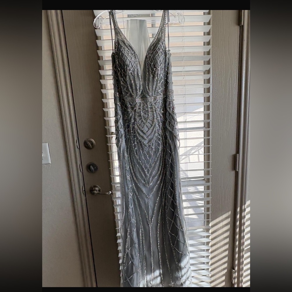 Abby Paris Luxurious Beaded Gown in Silver / gray size 10 - Picture 4 of 9